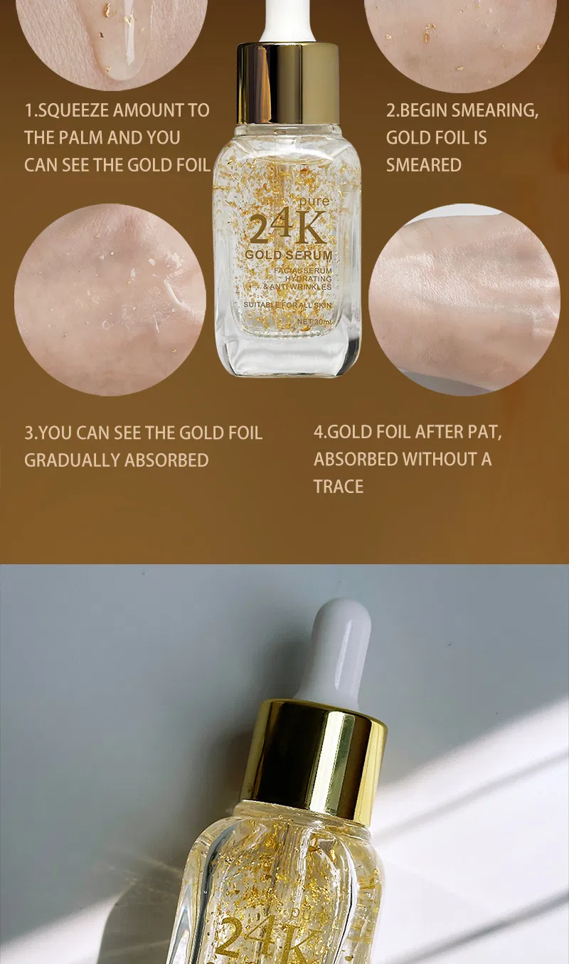 Suero Facial de Oro Personalizado Premium Reduce Líneas Finas Ilumina la Piel Antienvejecimiento Arrugas Colágeno 24K