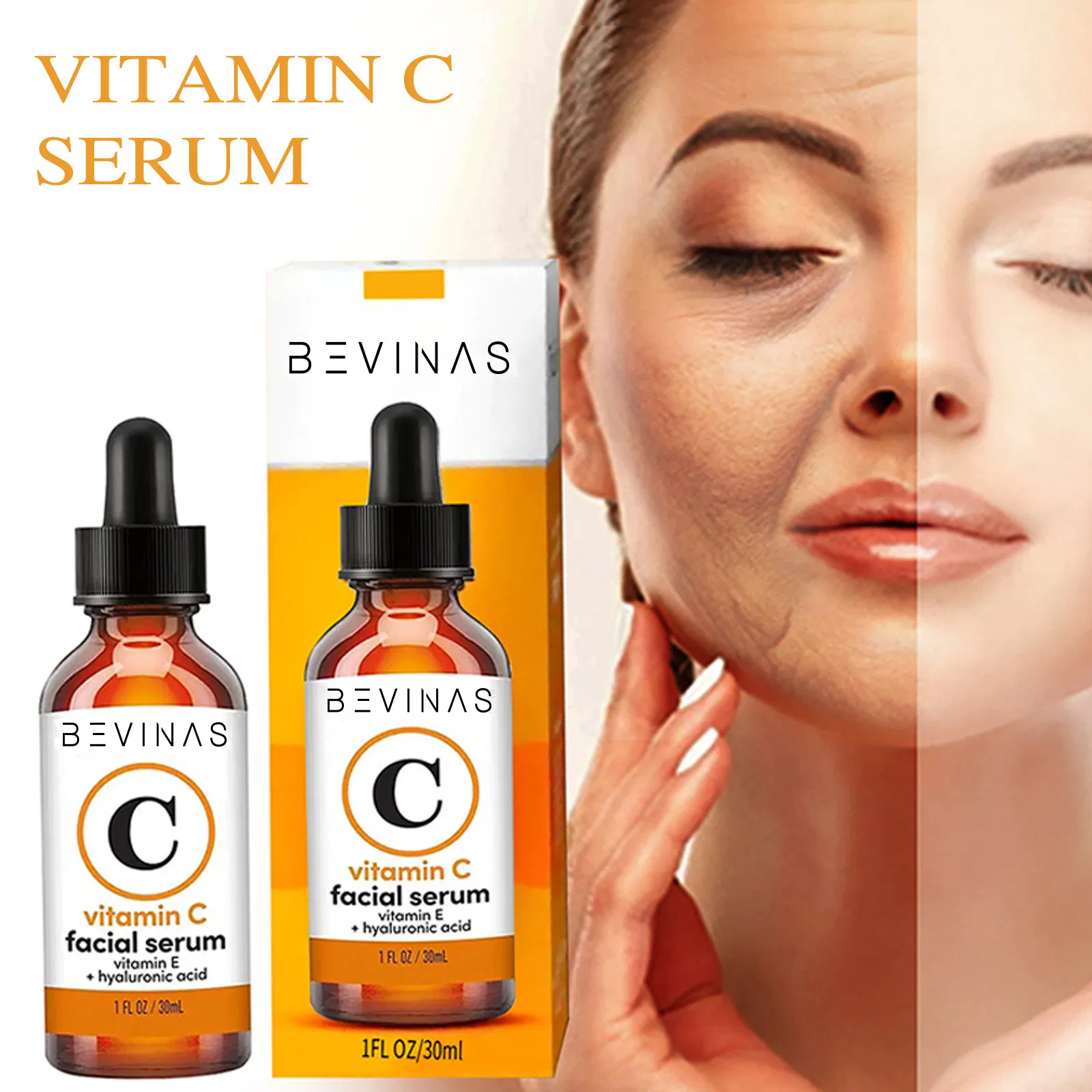 Suero facial revitalizante hidratante reafirmante antiarrugas que aclara manchas con vitamina C