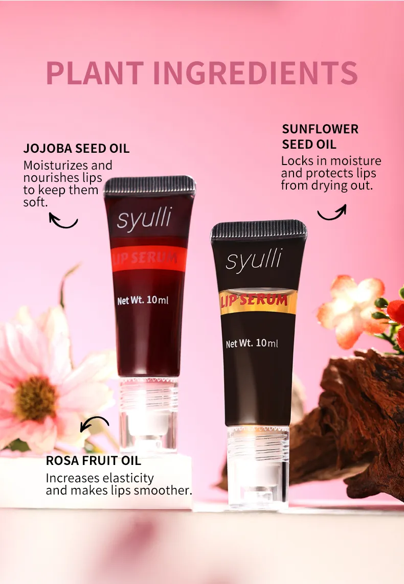 Aceite labial hidratante y humectante de fresa personalizada con rodillo, suero labial tintado