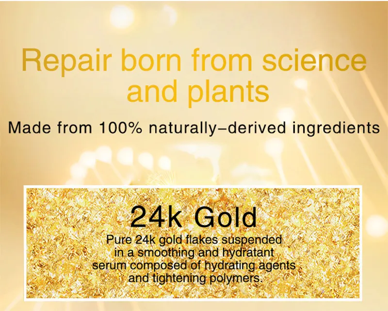 Sérum de Oro para el Rostro Blanqueador Reparador Suavizante Natural Sérum Facial para Todo Tipo de Piel 24K de Marca Privada de Belleza Vegana