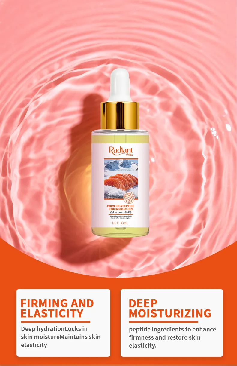 Suero facial reparador hidratante iluminador anti opaco de péptidos de salmón Pdrn rosa