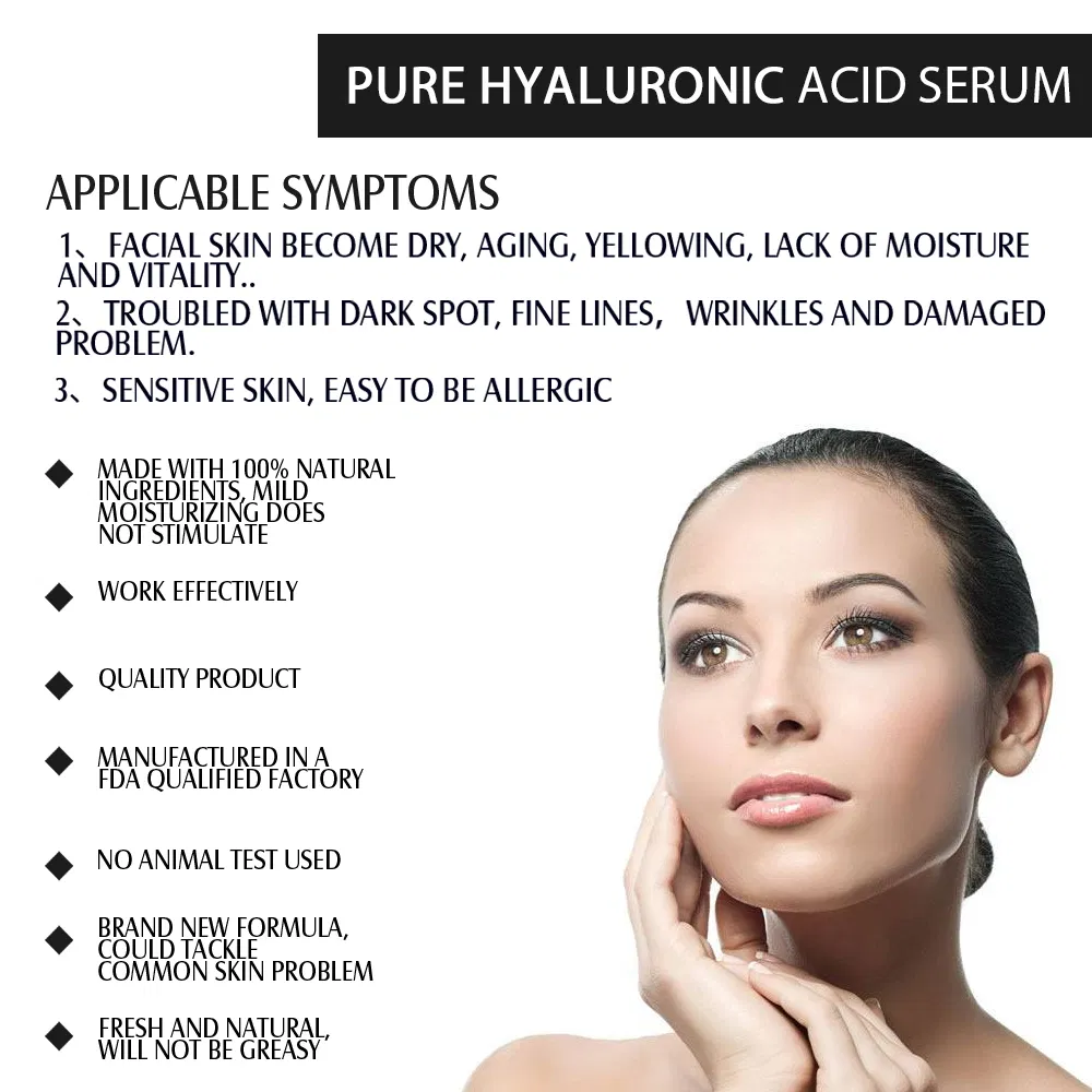 Suero facial profesional OEM / ODM de etiqueta privada para el cuidado de la piel, hidratante, blanqueador y reparador con ácido hialurónico