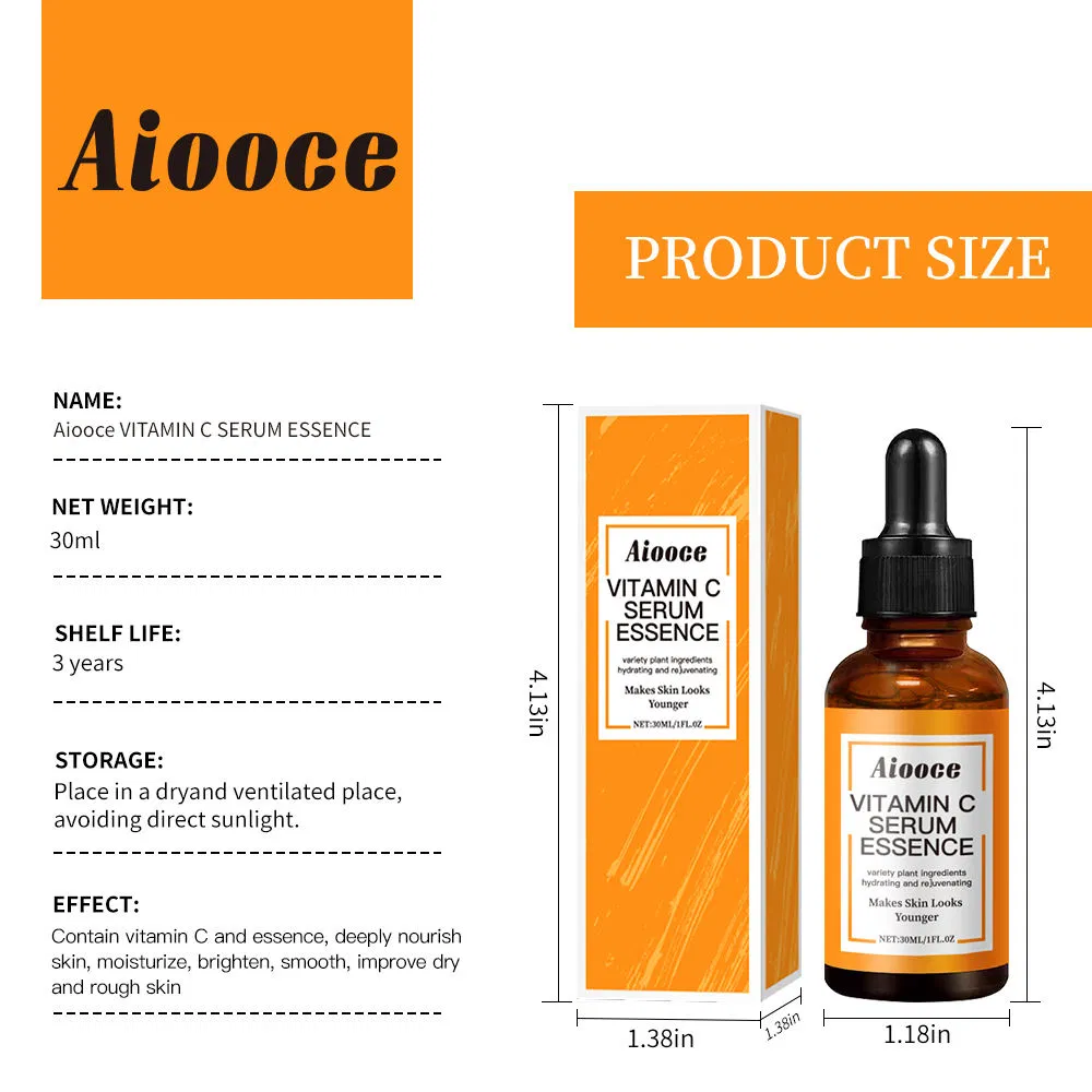 Suero facial hidratante de vitamina C de alta calidad Aiooce orgánico reduce las líneas finas y ilumina la piel de forma natural, antiarrugas retino