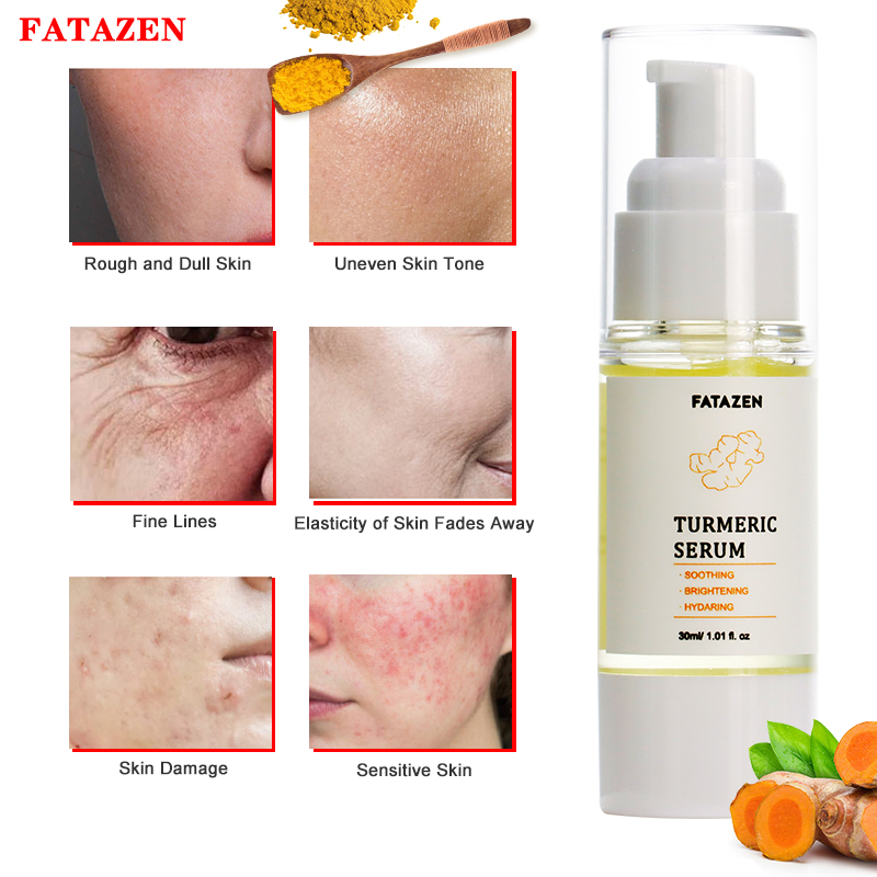Suero facial iluminador de cúrcuma natural para el cuidado de la piel, suero facial blanqueador de vitamina C