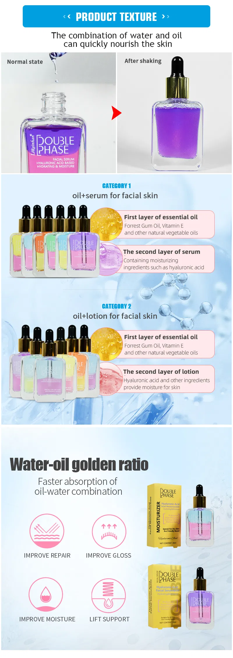 Suero facial de ácido hialurónico para el cuidado de la piel, blanqueador, natural, orgánico, suero de vitamina C de marca privada OEM
