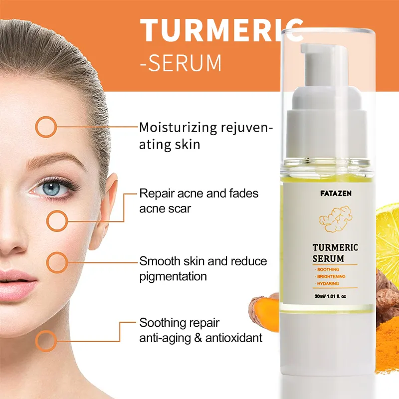 Suero facial iluminador de cúrcuma natural para el cuidado de la piel, suero facial blanqueador de vitamina C