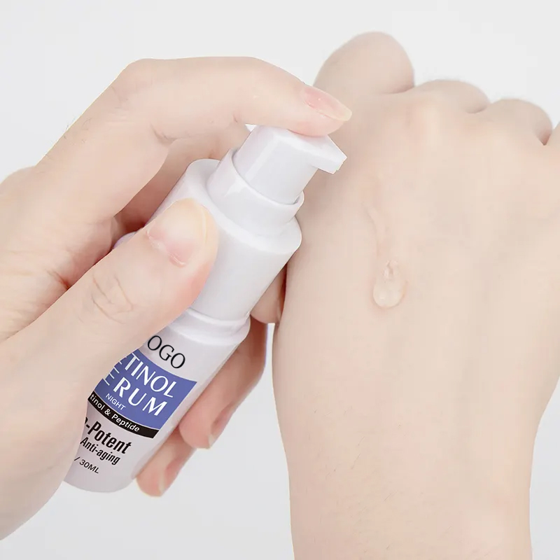 Suero facial de retinol anti-envejecimiento, arrugas, iluminador, ácido hialurónico + vitamina E de marca privada OEM
