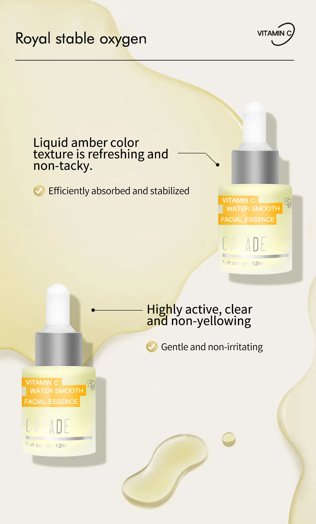 Suero facial cosmético de vitamina C OEM/ODM reparador, iluminador, hidratante y con protección solar