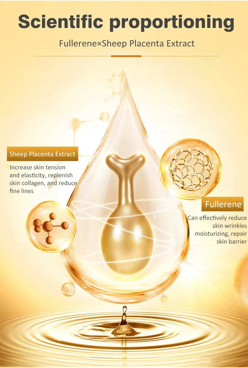Suero facial reparador lujoso nutritivo antienvejecimiento iluminador de placenta de fullerene