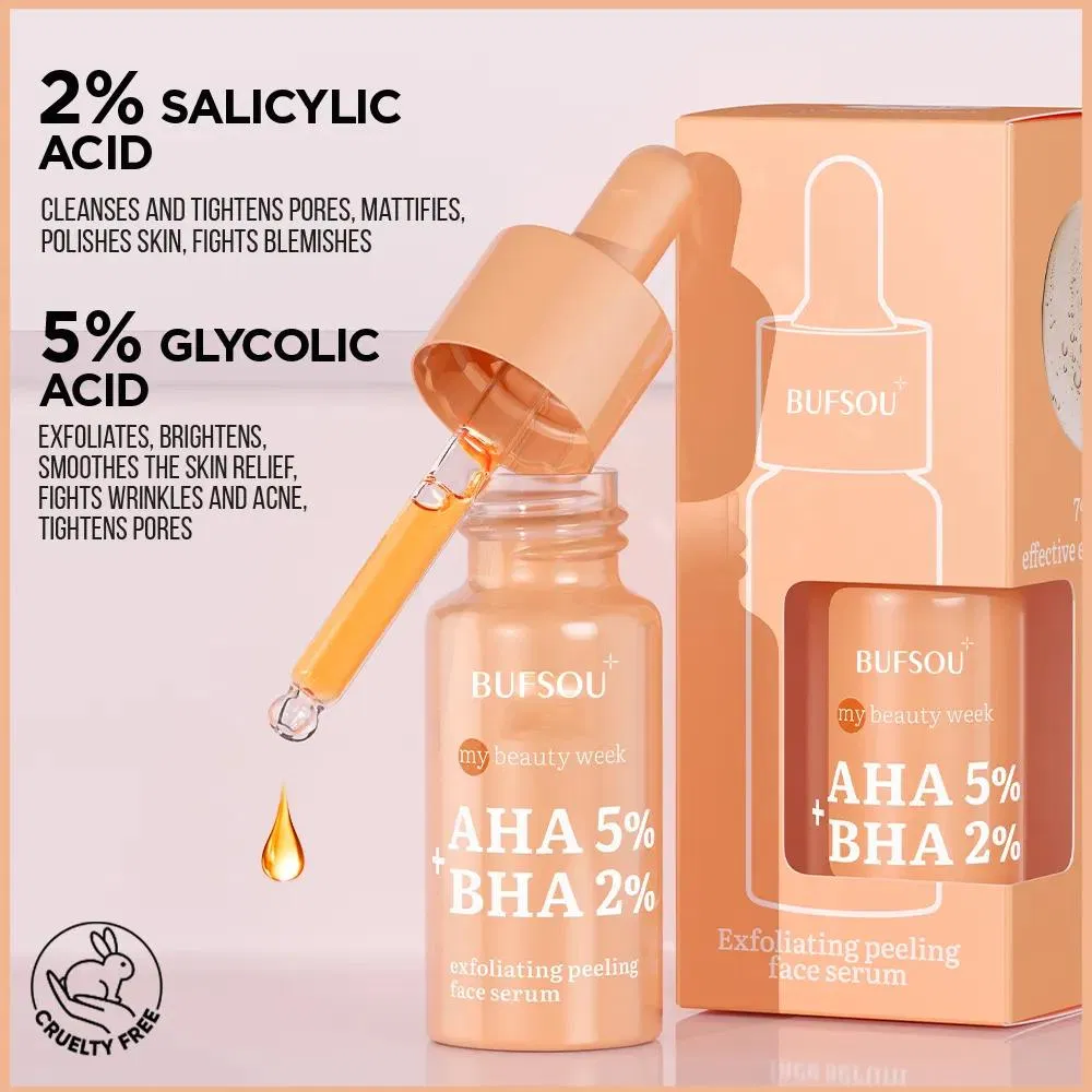 Suero de limpieza orgánico de alta calidad OEM, crema hidratante blanqueadora, tratamiento para el acné, suero con AHA, BHA y ácido salicílico