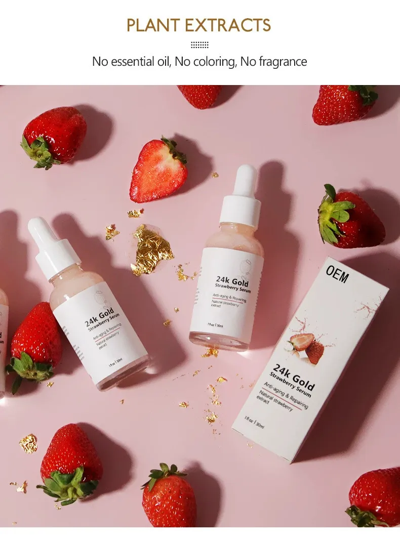 24K Suero Facial Nutritivo Hidratante Calmante Iluminador Reparador de Fresa