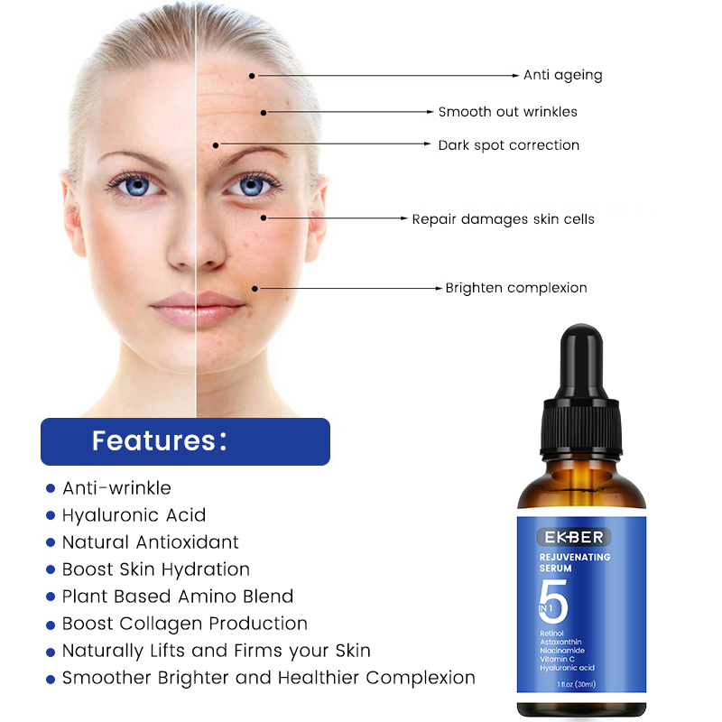 Suero Facial Antienvejecimiento Orgánico Retinol Astaxantina Niacinamida Vitamina C Ácido Hialurónico Cara 5 en 1 Suero
