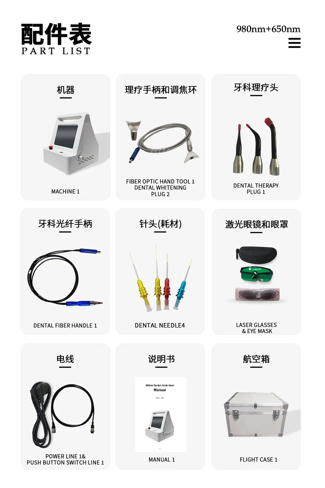 Accesorios y puntas de fibra del dispositivo láser dental