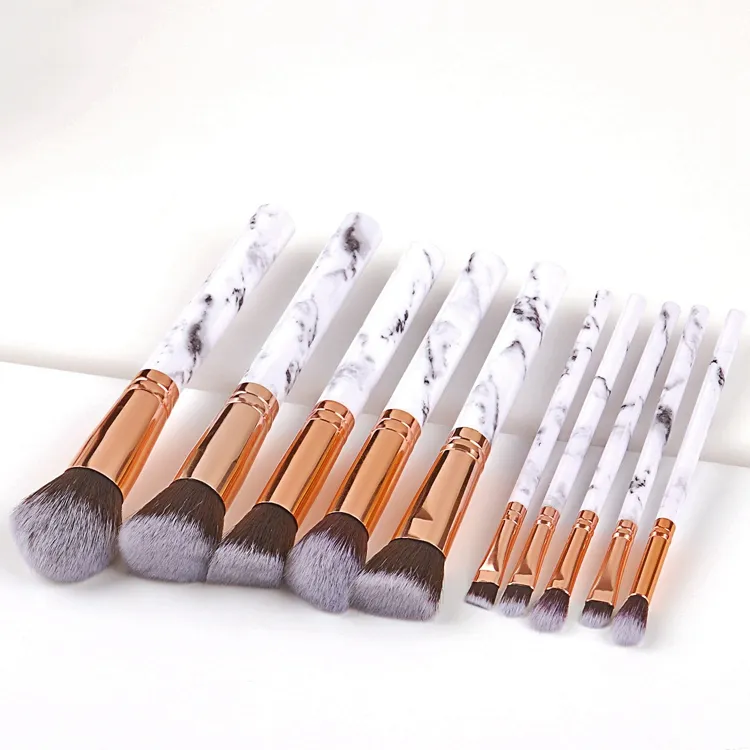 Rótulo Privado 10PCS Branco Preto Rosa Mármore Pincéis de Maquiagem Base Pó Blush Contorno Sombra Conjunto de Pincéis de Beleza