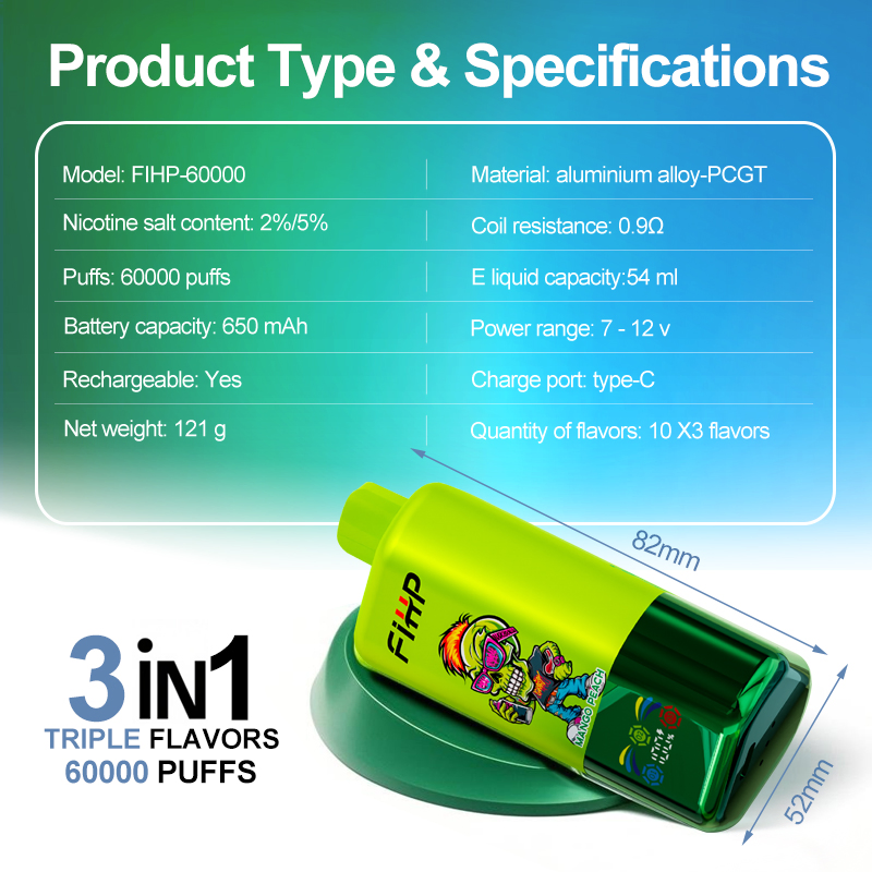 Fihp 60000 Puff Vape com Sabor Triplo para Atacadistas