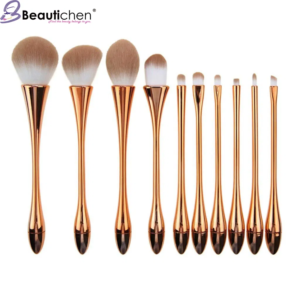 Conjunto de Pincéis de Maquiagem Profissional Beautichen Champagne Fluffy para Pó, Fundação, Blush e Contorno