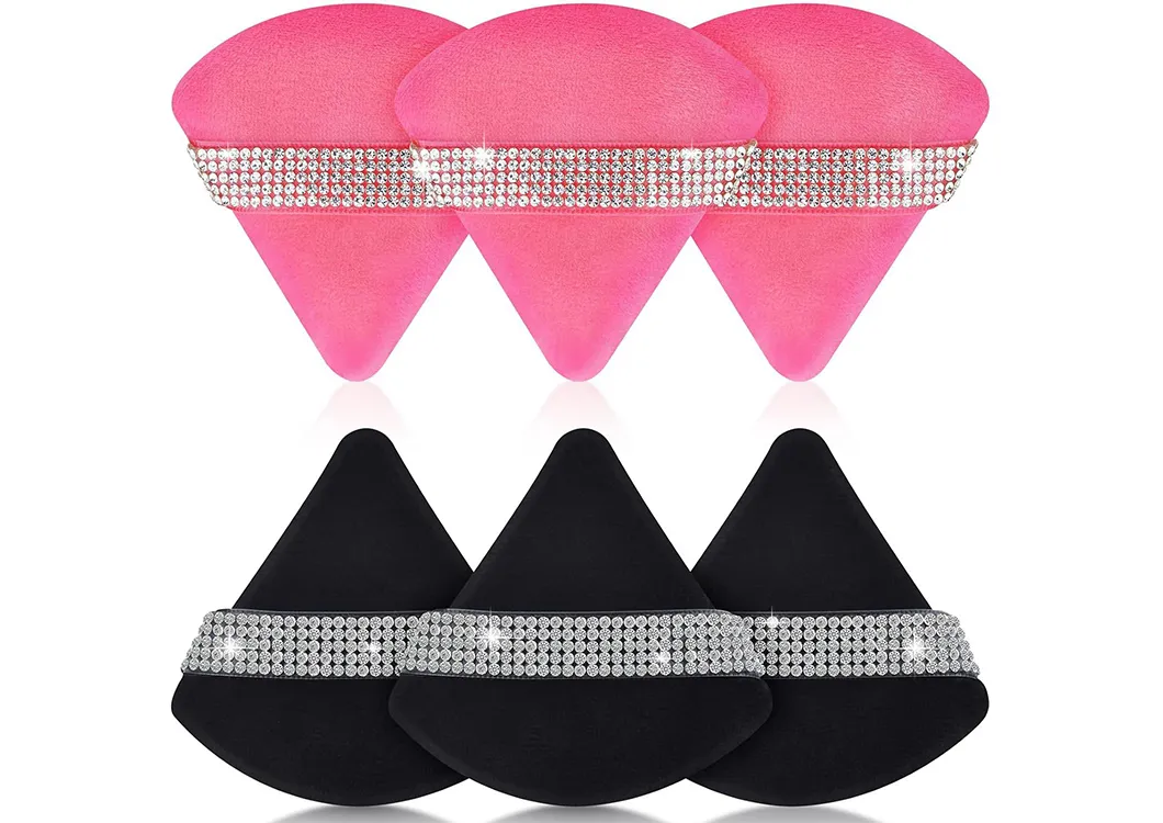 Conjunto de Esponjas de Maquiagem de Veludo com Triângulo de Strass Luxuoso para Aplicação Perfeita