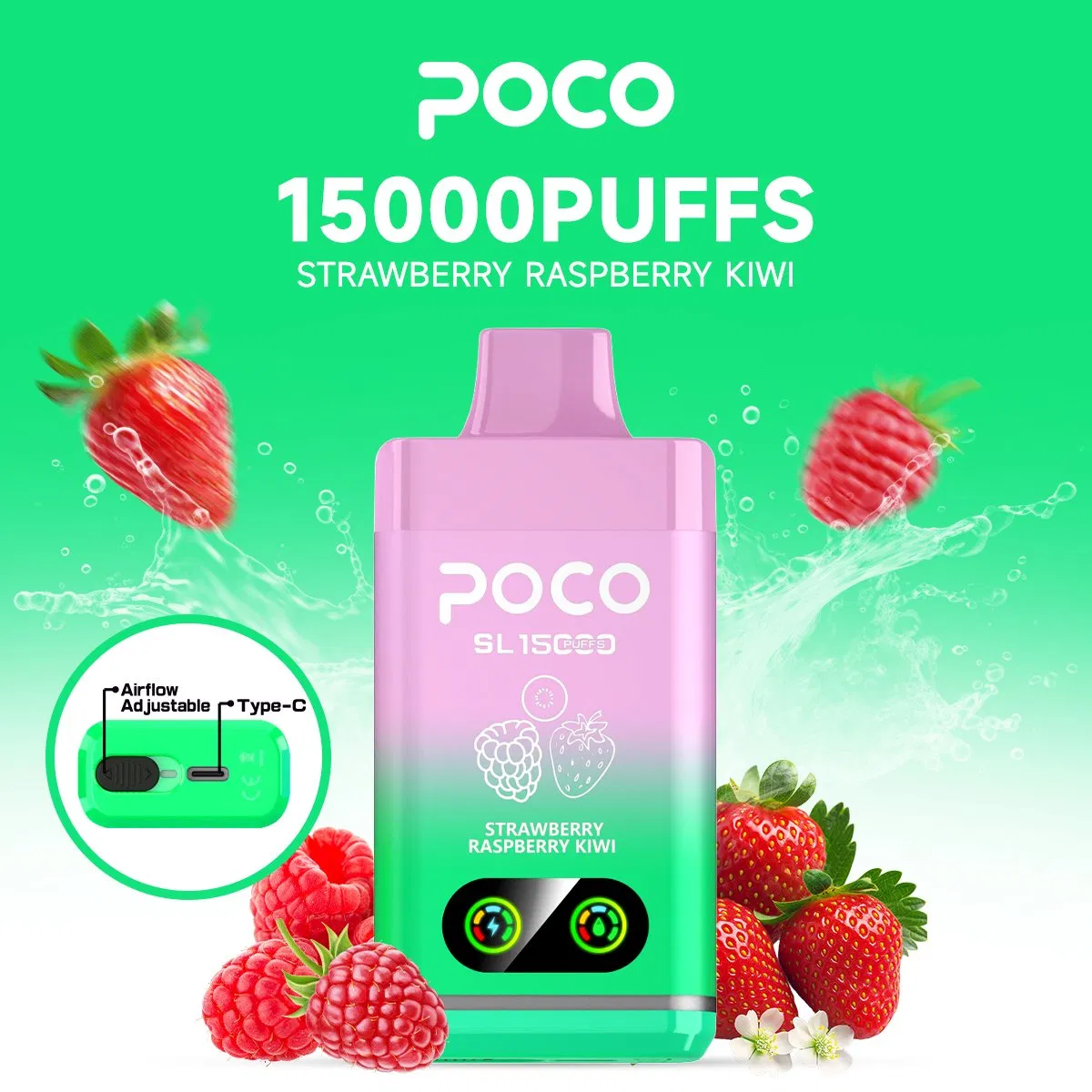Fluxo de Ar Ajustável Poco SL 15000 15K Puffs Vaper Descartável Tela Digital Recarregável Original Fábrica Atacado UE Entrega Rápida para Alemanha Espanha