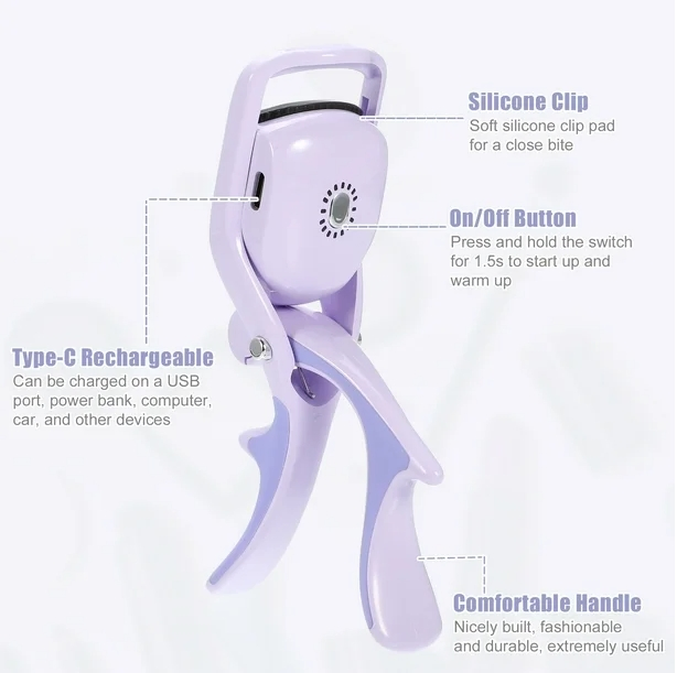 Curvador de Cílios Aquecido Unique Bargains 3 Curvador de Cílios com Temperatura para Levantar e Curvar Cílios Naturais Roxo