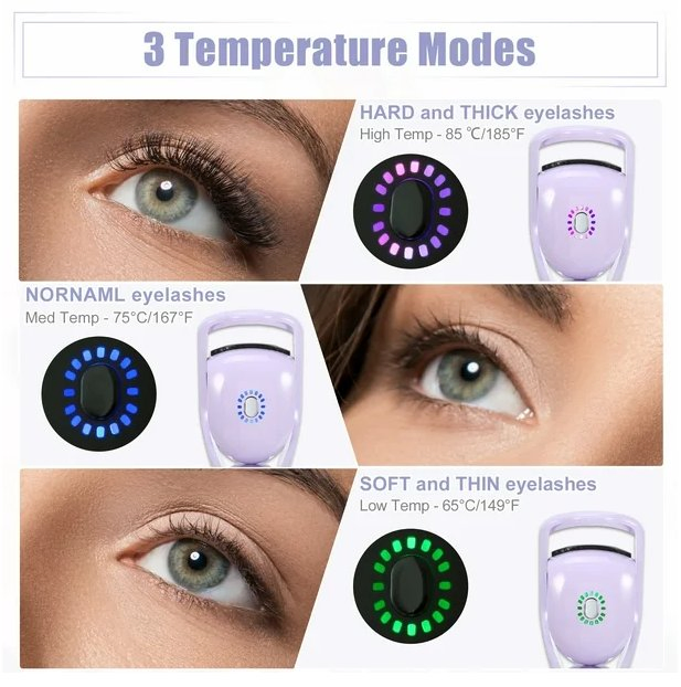 Curvador de Cílios Aquecido Unique Bargains 3 Curvador de Cílios com Temperatura para Levantar e Curvar Cílios Naturais Roxo
