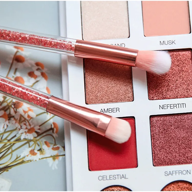 Pincéis de Maquiagem com Cabo Transparente de Cristal Arco-Íris, Pincel para Pó, Blush e Contorno, Pincel de Maquiagem para Olhos Rosa, Ferramentas de Beleza