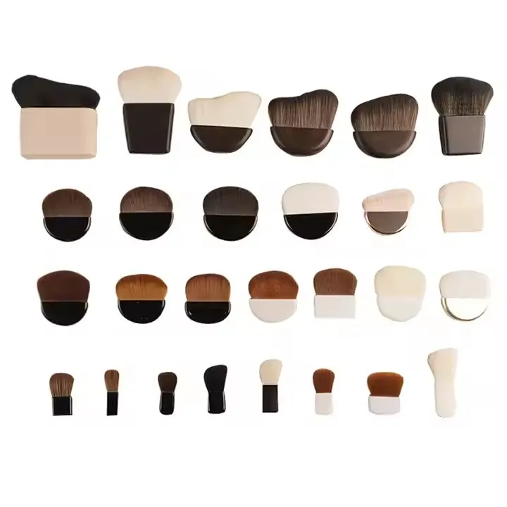 Pincéis de Maquiagem em Forma de Meio Redondo, Planos e Curvados, Pincel para Base, Pincel para Blush, Pincel para Contorno Facial, Pincel Mini Rosa