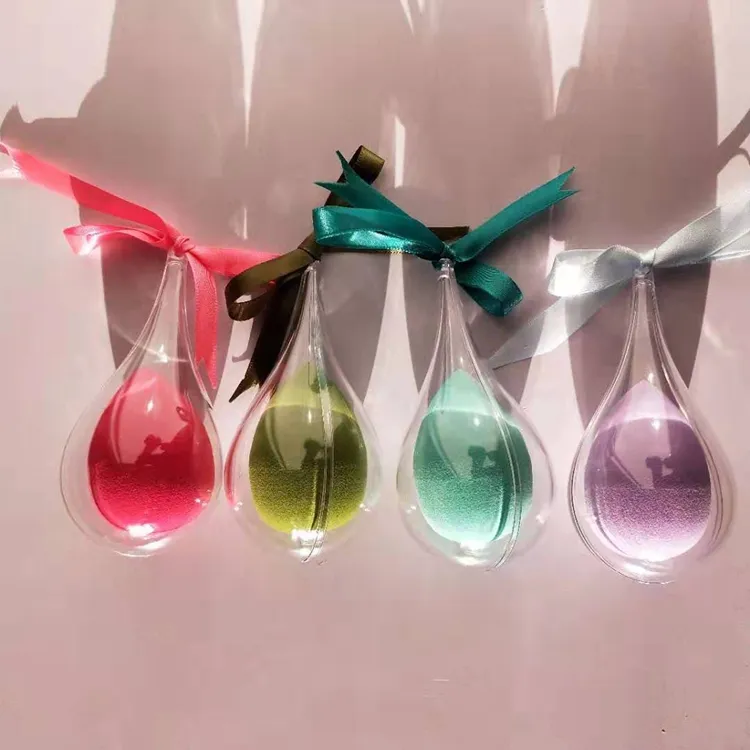 11 Caixas em forma de gota de cores, esponjas de maquiagem sem látex, embalagem de suporte para esponja de beleza de microfibra com marca privada