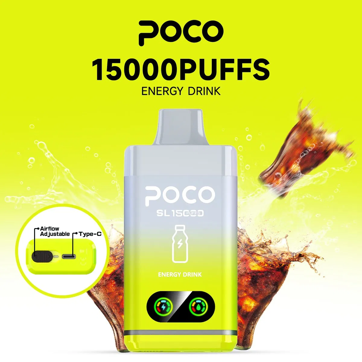 Fluxo de Ar Ajustável Poco SL 15000 15K Puffs Vaper Descartável Tela Digital Recarregável Original Fábrica Atacado UE Entrega Rápida para Alemanha Espanha