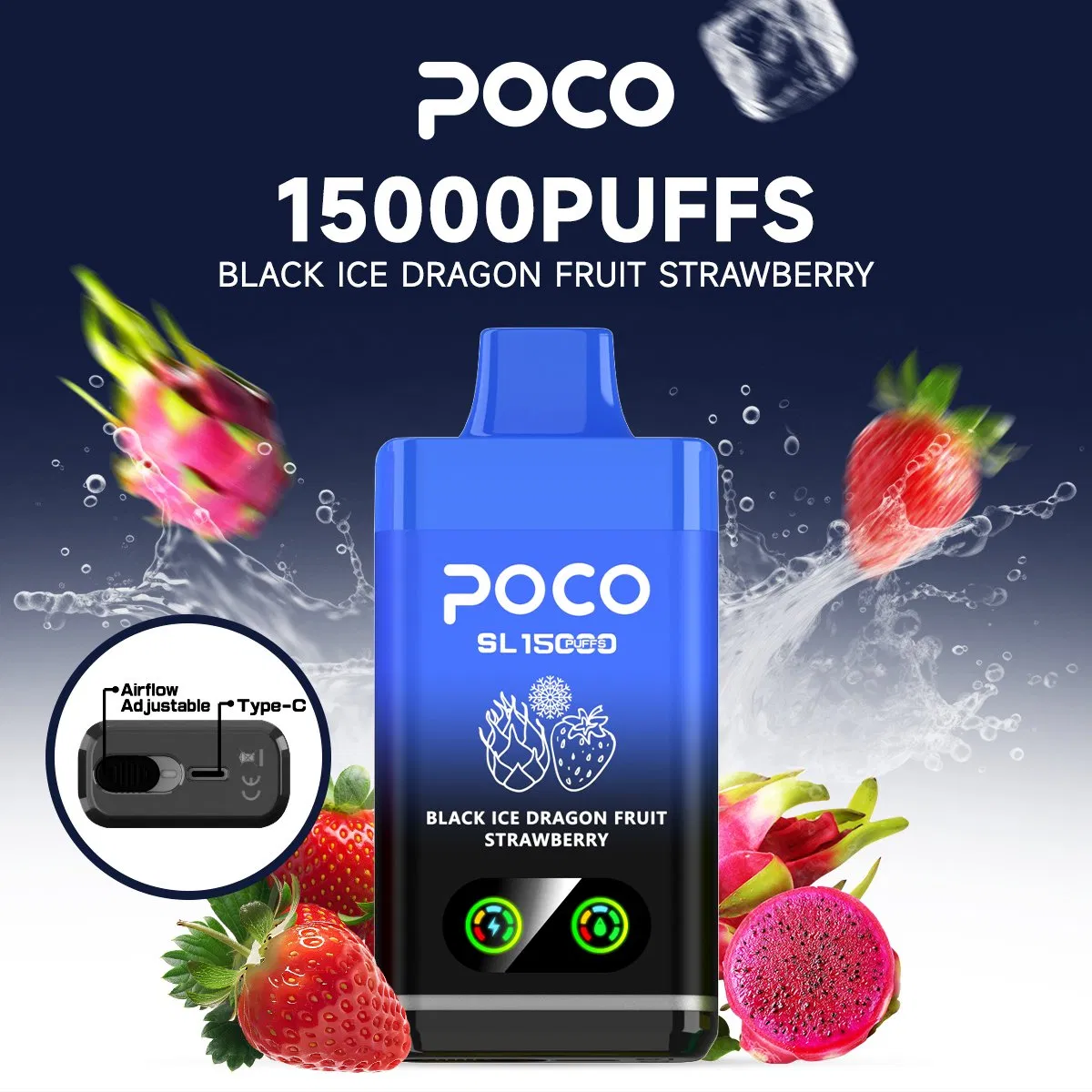 Fluxo de Ar Ajustável Poco SL 15000 15K Puffs Vaper Descartável Tela Digital Recarregável Original Fábrica Atacado UE Entrega Rápida para Alemanha Espanha