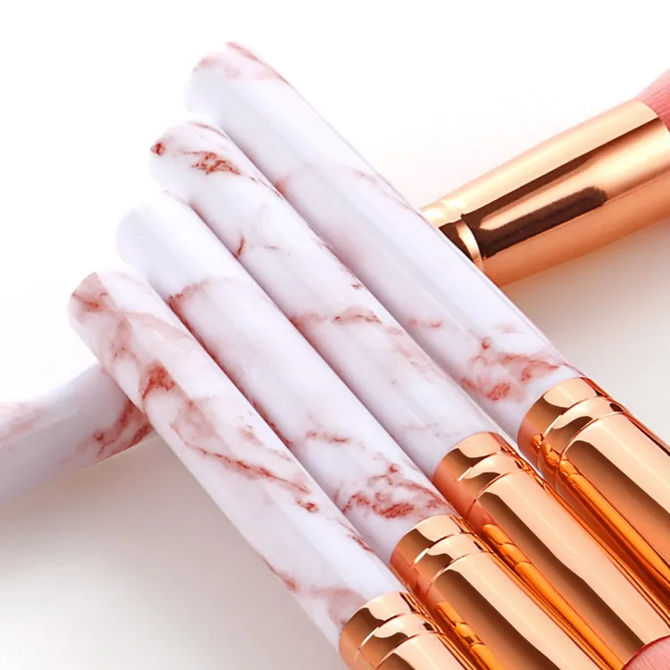 Rótulo Privado 10PCS Branco Preto Rosa Mármore Pincéis de Maquiagem Base Pó Blush Contorno Sombra Conjunto de Pincéis de Beleza