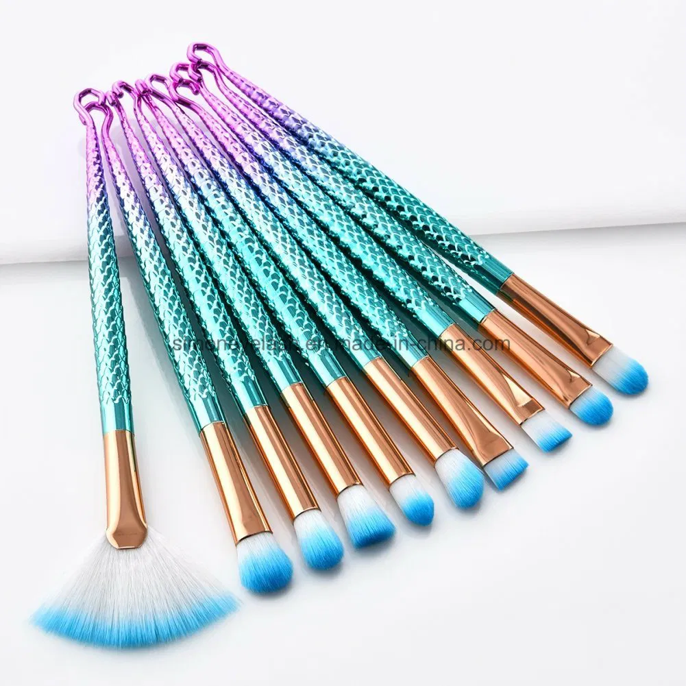 Novos 10PCS/Set Pincéis de Maquiagem de Sereia Fish Hooks Cosméticos Pincel de Corretivo Pincel de Delineador