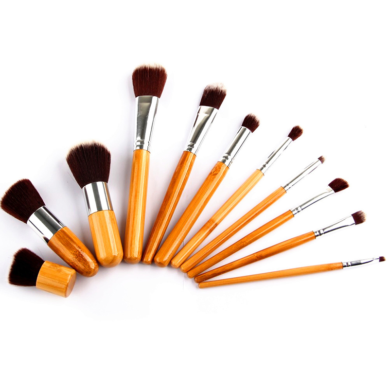 Conjunto de Pincéis de Maquiagem com Cabo de Bambu Beautichen 11PCS Pincéis Sintéticos Kabuki para Pó, Blush, Contorno, Base, Corretivo e Sombras com Bolsa de Tecido