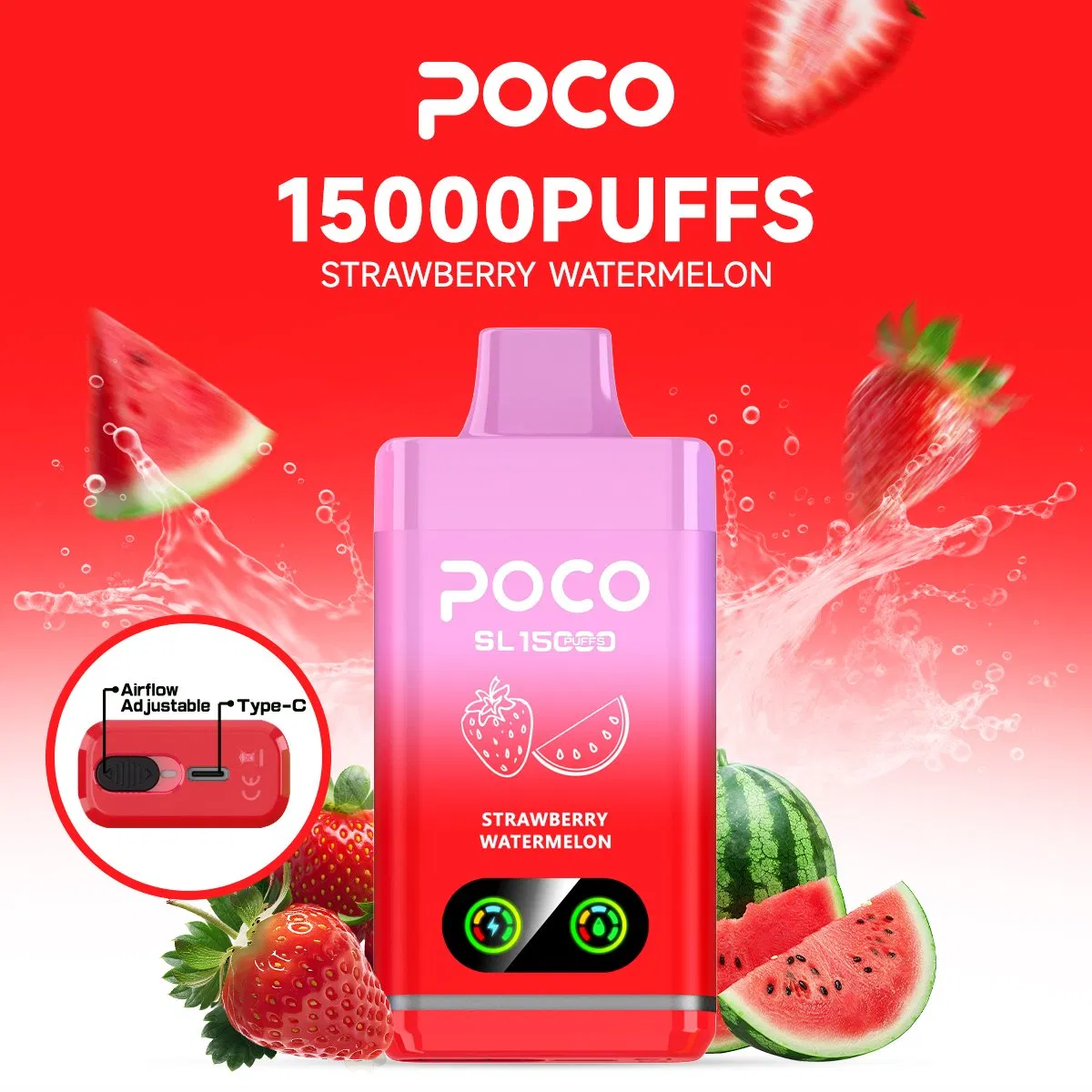 Fluxo de Ar Ajustável Poco SL 15000 15K Puffs Vaper Descartável Tela Digital Recarregável Original Fábrica Atacado UE Entrega Rápida para Alemanha Espanha