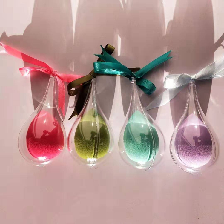 11 Caixas em forma de gota de cores, esponjas de maquiagem sem látex, embalagem de suporte para esponja de beleza de microfibra com marca privada