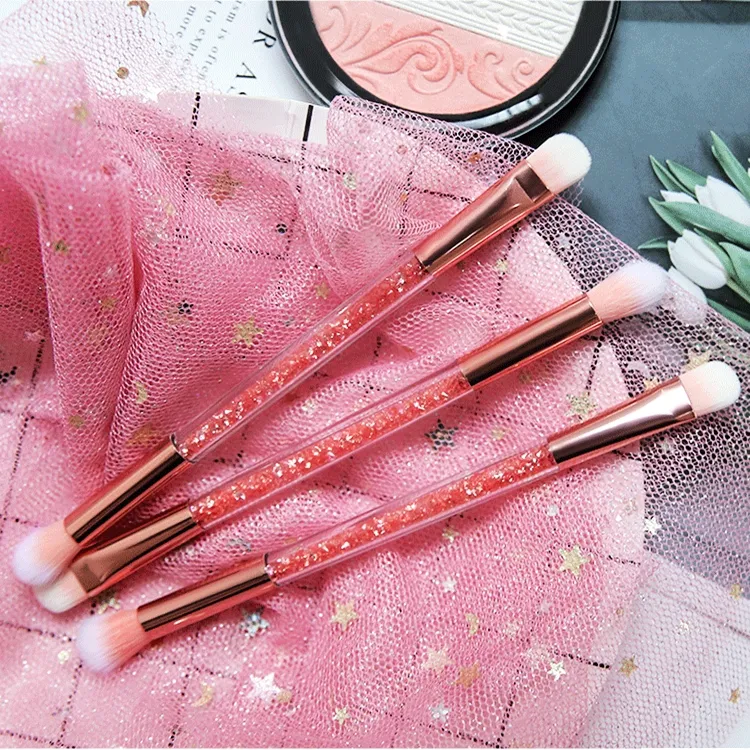 Pincéis de Maquiagem com Cabo Transparente de Cristal Arco-Íris, Pincel para Pó, Blush e Contorno, Pincel de Maquiagem para Olhos Rosa, Ferramentas de Beleza