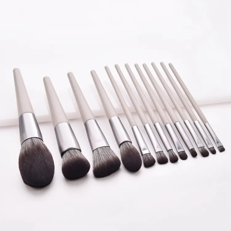 12 Conjunto de Pincéis de Maquiagem Profissional Premium Sintético com Cabo Afinado para Base, Mistura, Blush, Corretivo, Olhos, Rosto, Líquido, Pó e Creme