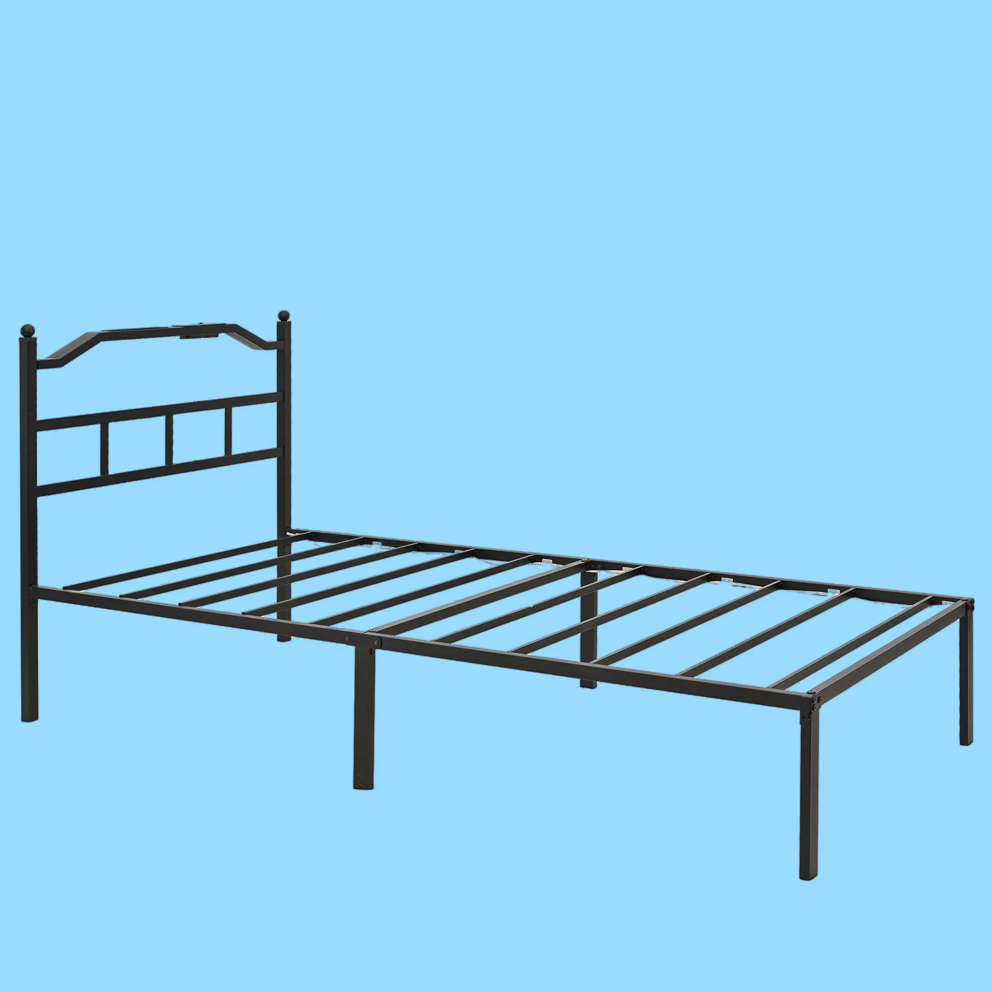 Cama de Ferro Moderna para Adulto com Estrutura de Aço Inoxidável e Resistente Hotel King Queen