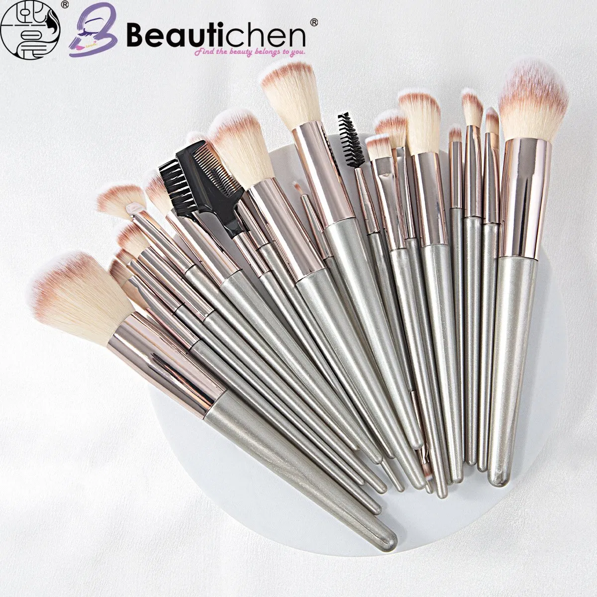 Conjunto de Pincéis de Maquiagem Beautichen 20PCS – Pincéis Sintéticos Profissionais para o Rosto e Olhos – Base, Pó, Contorno, Blush, Sombra, Sobrancelha