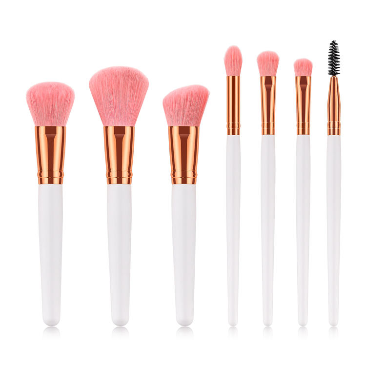 7PCS Conjunto de Pincéis de Maquiagem Premium Sintético Rosa Dourado Pincéis para Base, Corretivo, Olhos e Rosto