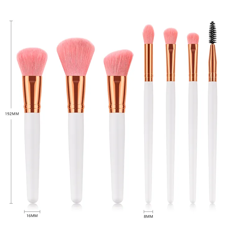 7PCS Conjunto de Pincéis de Maquiagem Premium Sintético Rosa Dourado Pincéis para Base, Corretivo, Olhos e Rosto
