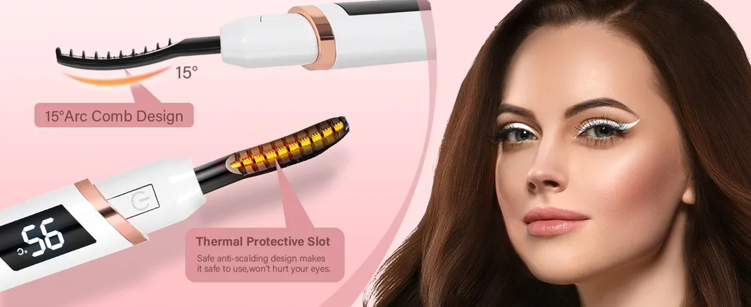 Curlador de Cílios Elétrico Aquecido Recarregável por USB-C com Aquecimento Rápido e Temperatura Ajustável