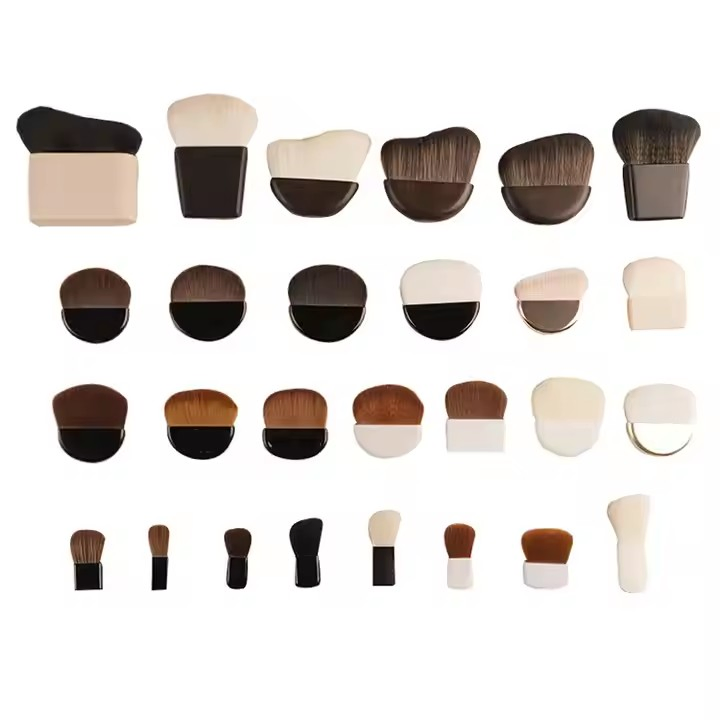 Pincéis de Maquiagem em Forma de Meio Redondo, Planos e Curvados, Pincel para Base, Pincel para Blush, Pincel para Contorno Facial, Pincel Mini Rosa