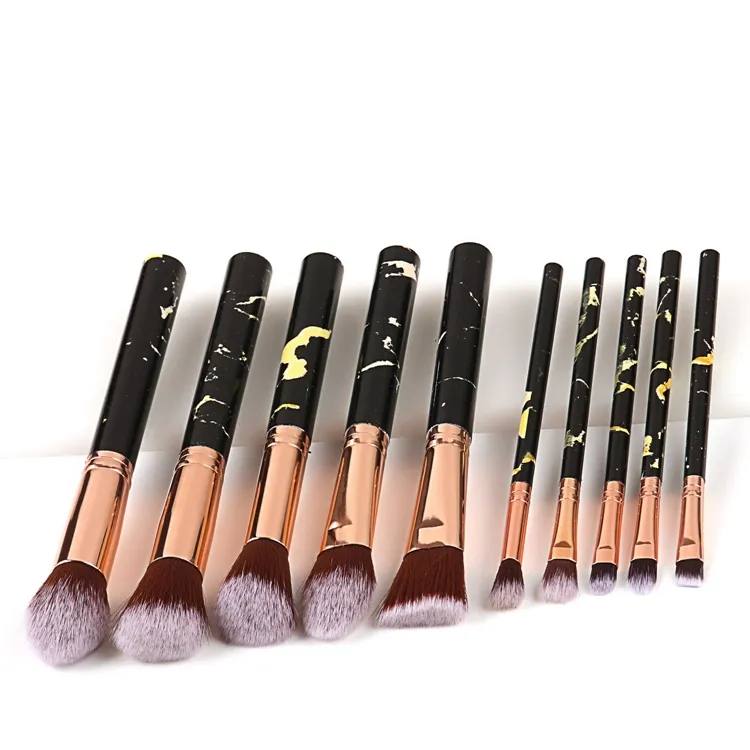 Rótulo Privado 10PCS Branco Preto Rosa Mármore Pincéis de Maquiagem Base Pó Blush Contorno Sombra Conjunto de Pincéis de Beleza
