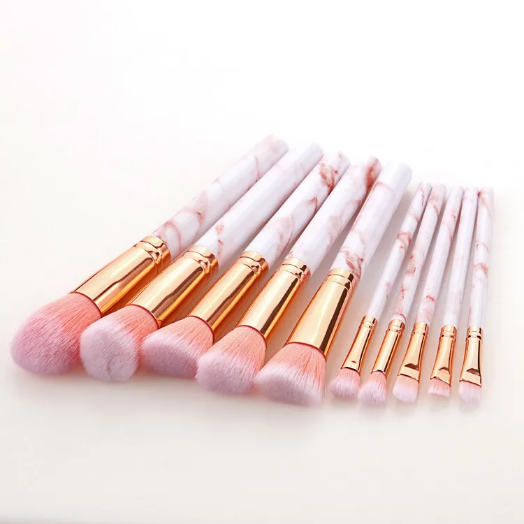 Rótulo Privado 10PCS Branco Preto Rosa Mármore Pincéis de Maquiagem Base Pó Blush Contorno Sombra Conjunto de Pincéis de Beleza
