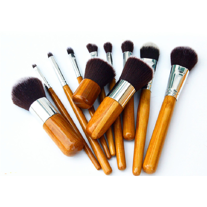 Conjunto de Pincéis de Maquiagem com Cabo de Bambu Beautichen 11PCS Pincéis Sintéticos Kabuki para Pó, Blush, Contorno, Base, Corretivo e Sombras com Bolsa de Tecido