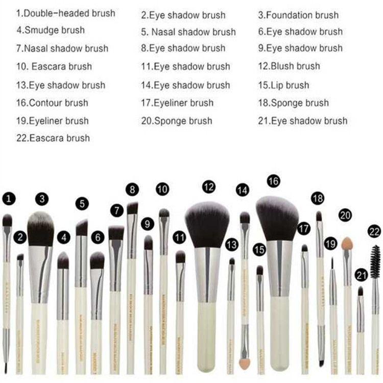 Conjunto de Pincéis de Maquiagem Profissional 22PCS para Base, Sobrancelha, Bronzeador, Sombra, Delineador e Kit de Pincéis de Cosméticos