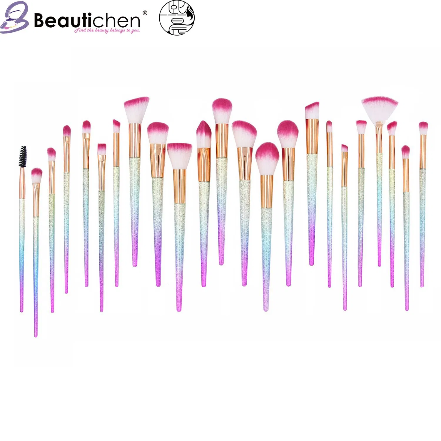 Conjunto de Pincéis de Maquiagem Profissional Coloridos Beautichen para Base, Pó, Blush, Sombra, Contorno e Mistura. Conjunto de Pincéis de Beleza