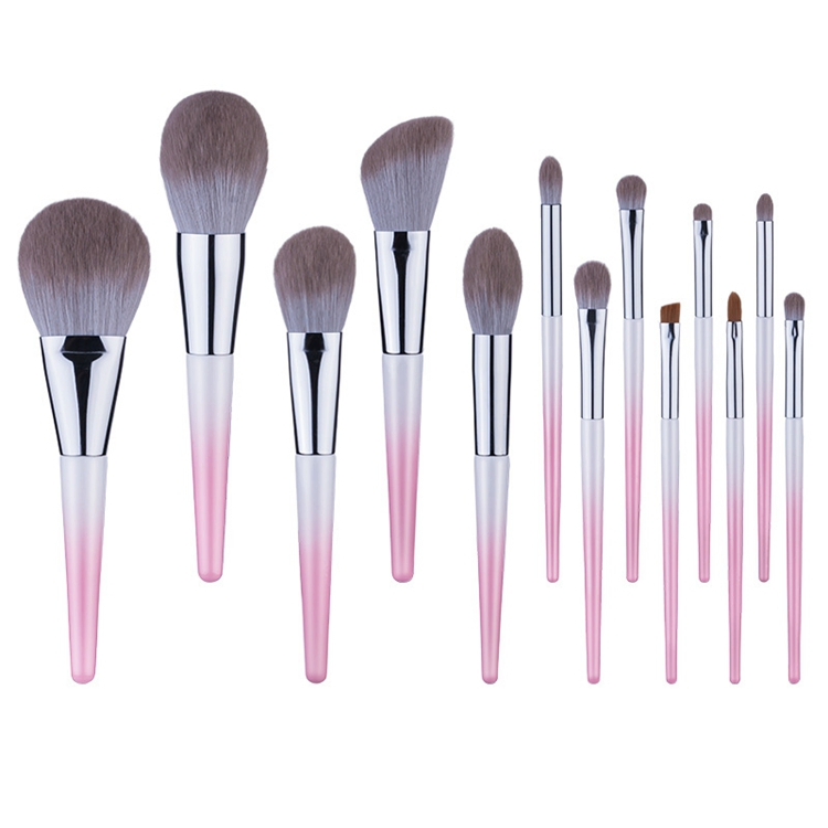 Novo Pincel de Maquiagem 13PCS Conjunto de Pincéis de Maquiagem para Pó, Fundação, Blush e Contorno com Cerdas Sintéticas de Alta Qualidade e Cabo de Madeira Gradiente Rosa