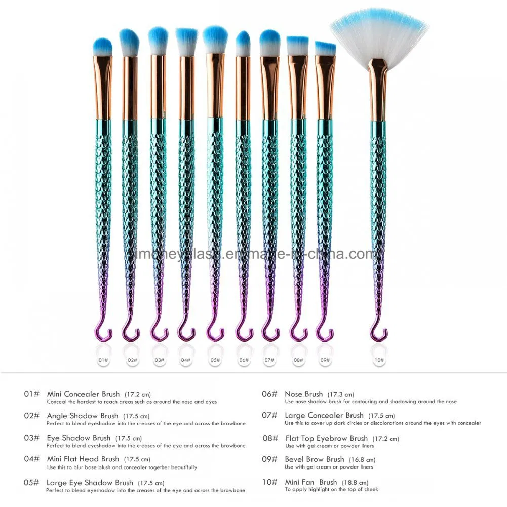 Novos 10PCS/Set Pincéis de Maquiagem de Sereia Fish Hooks Cosméticos Pincel de Corretivo Pincel de Delineador