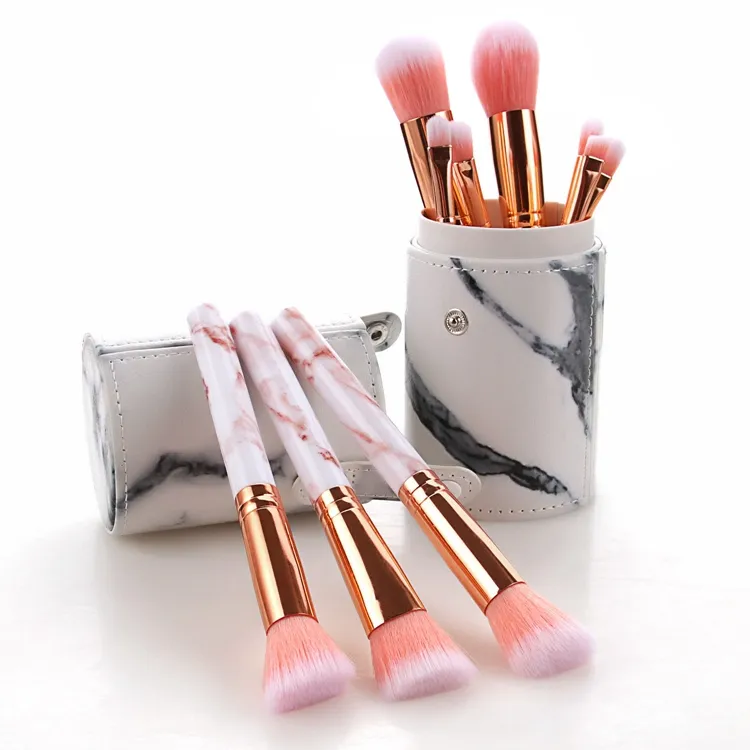 Rótulo Privado 10PCS Branco Preto Rosa Mármore Pincéis de Maquiagem Base Pó Blush Contorno Sombra Conjunto de Pincéis de Beleza